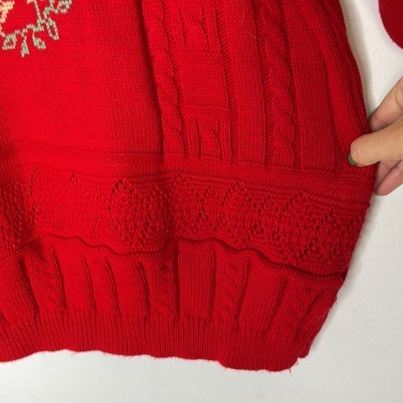 VINTAGE granny needle stitch graphic red knit - Picture 5 of 8